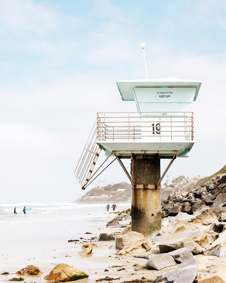 Encinitas Beach Art Print, Pipes Lifeguard Tower, California Surf Print, San Diego Beach Art, Swamis, Pipes Beach, San Diego Art, Beach image 2