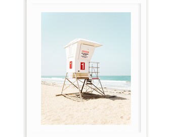 California Beach Tower, Beach Print, Colorful Beach Art, Lifeguard Tower Print, Kids Beach Room, Beach Nursery, Coastal Nursery, San Diego