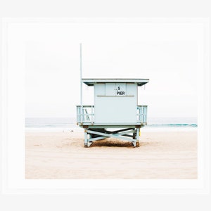 Modern Beach Wall Art, California Beach Art, Large Framed Beach Print, Lifeguard Tower, Minimalist Beach Art, Beach Living image 2