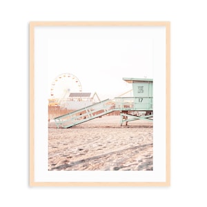 Santa Monica Beach Art, Pastel, Coastal Art, Los Angeles Art, Santa Monica Pier, California Beach Art, Lifeguard Tower, Beach Vibe