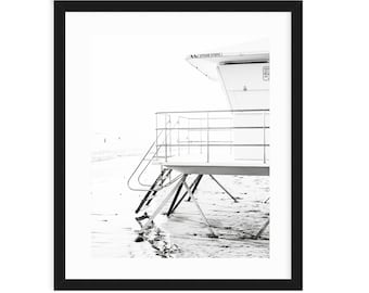 Stone Steps Beach Print, Encinitas, Leucadia, San Diego, Lifeguard Tower Print, Large Black And White Beach Print, Beach Tower