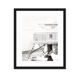 Beach Print, Black And White Beach Decor, Surf Print, Framed Beach Print, Framed Surf Print, San Elijo Lifeguard Tower, California Beach Art