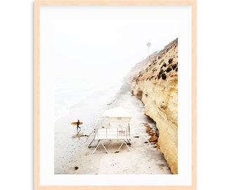 Stone Steps Beach Art, Encinitas Beach Print, San Diego, Surf Decor, Surf Wall Art, Surfboard, Lifeguard Tower, Neutral Beach Decor, Coastal