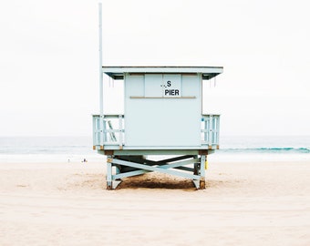 Modern Beach Wall Art, California Beach Art, Large Framed Beach Print, Lifeguard Tower, Minimalist Beach Art, Beach Living