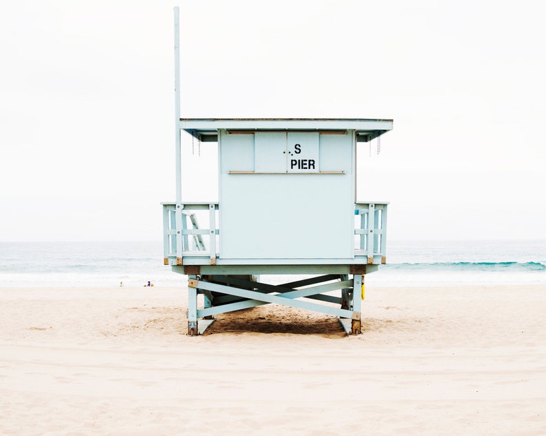 Modern Beach Wall Art, California Beach Art, Large Framed Beach Print, Lifeguard Tower, Minimalist Beach Art, Beach Living image 1