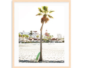 Hotel Del Coronado California, San Diego Beach Print, Palm Tree, Surf Art, California Beach Style