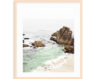 Monterey California , Coastal Print, Beach Cottage Decor, Large Coastal Wall Art, Large Beach Print, Foggy Coastline, Turquoise Waters
