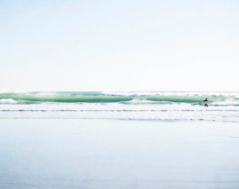 Coastal Decor, Beach Wall Art, Minimalist Surf Photograph, Aqua Waves, White Blue, Surfer Decor, California Beach Art, "Huntington Waves"