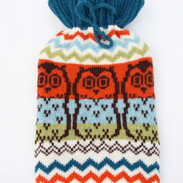 Knitted Owl Fairisle Hot Water Bottle Cozy/Cosy