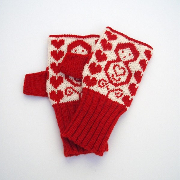 Red & White Russian Doll gebreide Fairisle Handwarmers