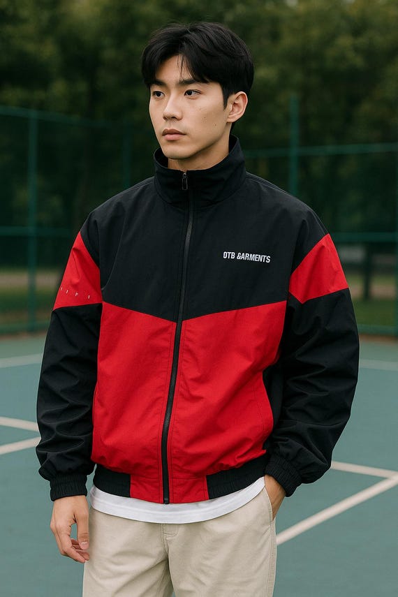 Korean Inspired Qt8 Garments Jacket, Red and Black Track Jacket
