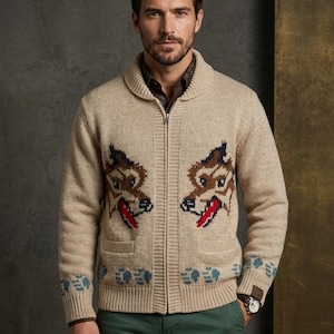 Prendas de punto de Ryan Gosling Wolf, cárdigan Fox de lana tejido a mano, cárdigan Hail Mary