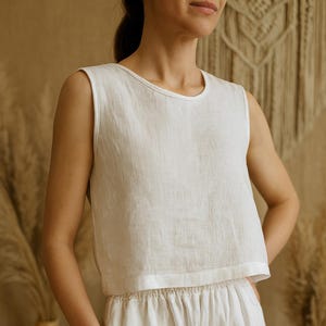 Women Linen Tank Top, Minimalist Linen Blouse, Sleeveless Summer Top, Casual Linen Clothing, Basic Cropped Linen Tops, Minimalist Crop Top