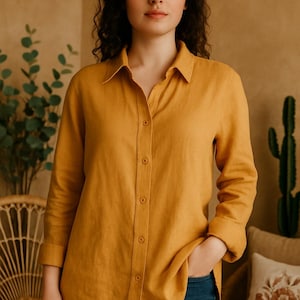 Linen Button Up Shirt for Women, Long Sleeve Linen Shirt, Classic Linen Shirt, Oversized Linen Shirts, Woman Linen Tops, Office Work Outfits