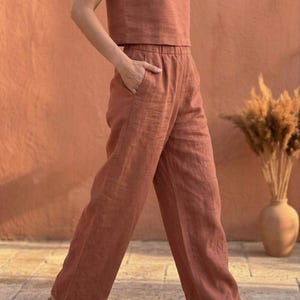 Frauen Leinen Palazzo Hose: Culottes mit hoher Taille
