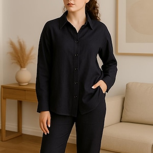 Women Relaxed Fit Linen Shirt, Long Sleeve Relaxed Fit Shirt, Button Down Shirt, Oversize Linen Shirt, Linen Clothing, Linen Tops for Women
