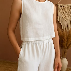 Linen Sleeveless Tank Top, Summer Linen Slip Top, Linen Crop Top for Women, Relaxed Fit Cropped Top, Basic Blouse, Minimalist Summer Top