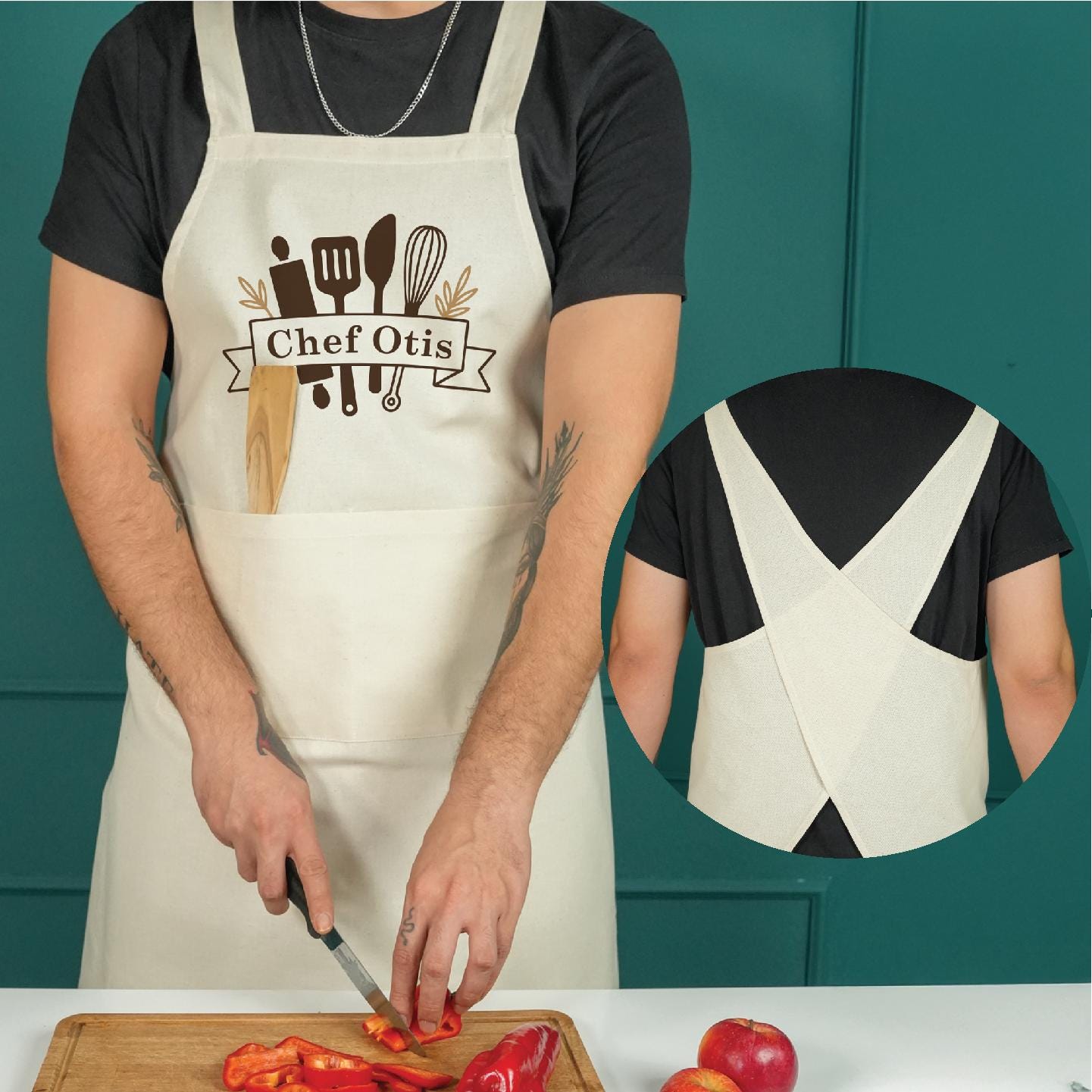 Grembiule da donna con croce giapponese, grembiule da cucina da uomo con tasche, grembiule in cotone stile giapponese, per pasticceria, pittura