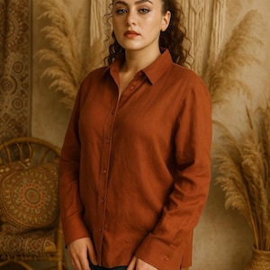 Linen Button Up Shirt for Women, Long Sleeve Linen Shirt, Classic Linen Shirt, Oversized Linen Shirts, Woman Linen Tops, Office Work Outfits