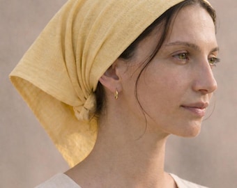Square Linen Hair Scarf for Women: Natural Head Covering in Multiple Sizes