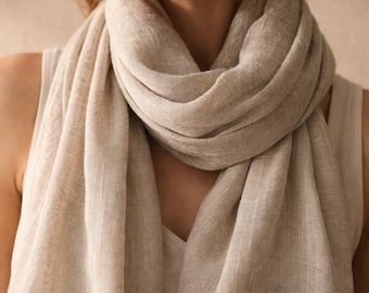 Linen Scarf for Women: Lightweight Breathable Summer Wrap, Soft Natural Linen Shawl