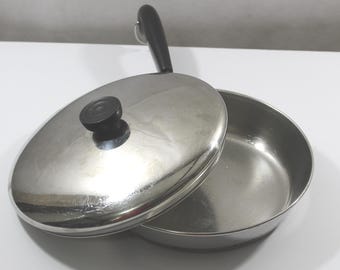 Vintage 1801 Revere Ware Copper Bottom 9" Frying Pan with Lid, Rome NY USA