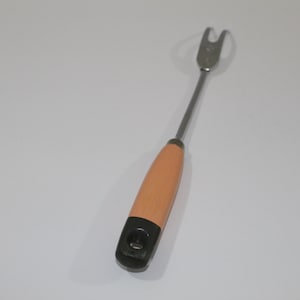 Ekco A & J Kitchen Utensil Meat Fork, Pink and Gray Wooden Handle Chrome Plated USA