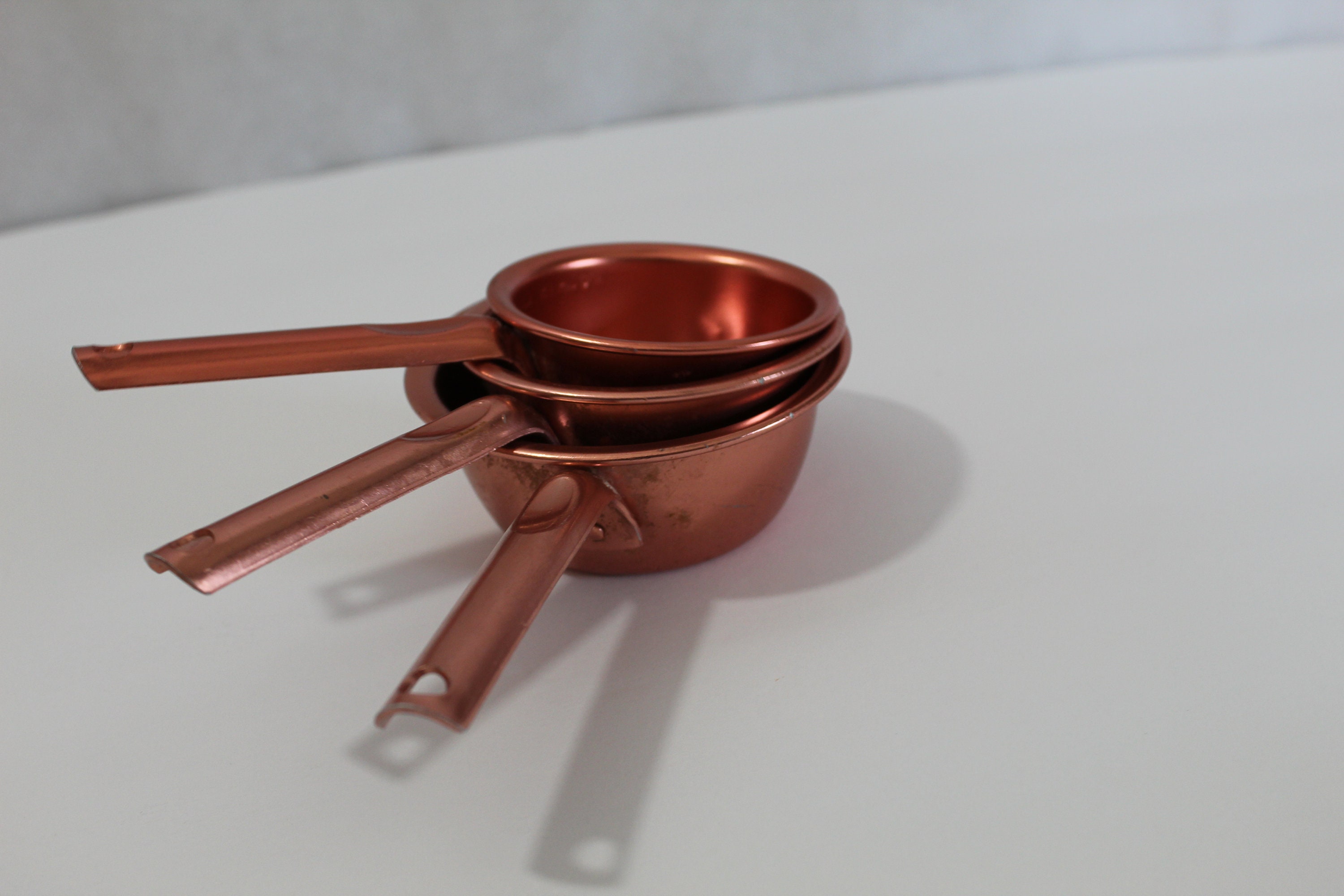 3 Vintage Coppery Pink Aluminum Measuring Cups 1/2 Cup 1/3 