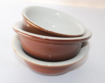 3 Vintage Hall Brown Bowls, Made in the USA, Hall Pudding Bowl # 391 and Hall Fruit/Dessert Sauce Bowl # 413