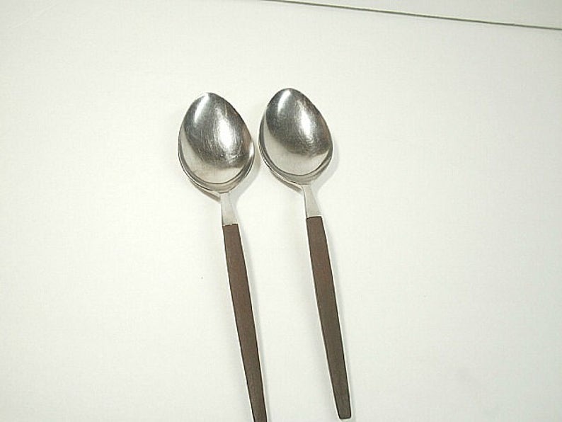 2 Vintage Epic Japan Stainless Large Solid Tablespoon Serving Spoons