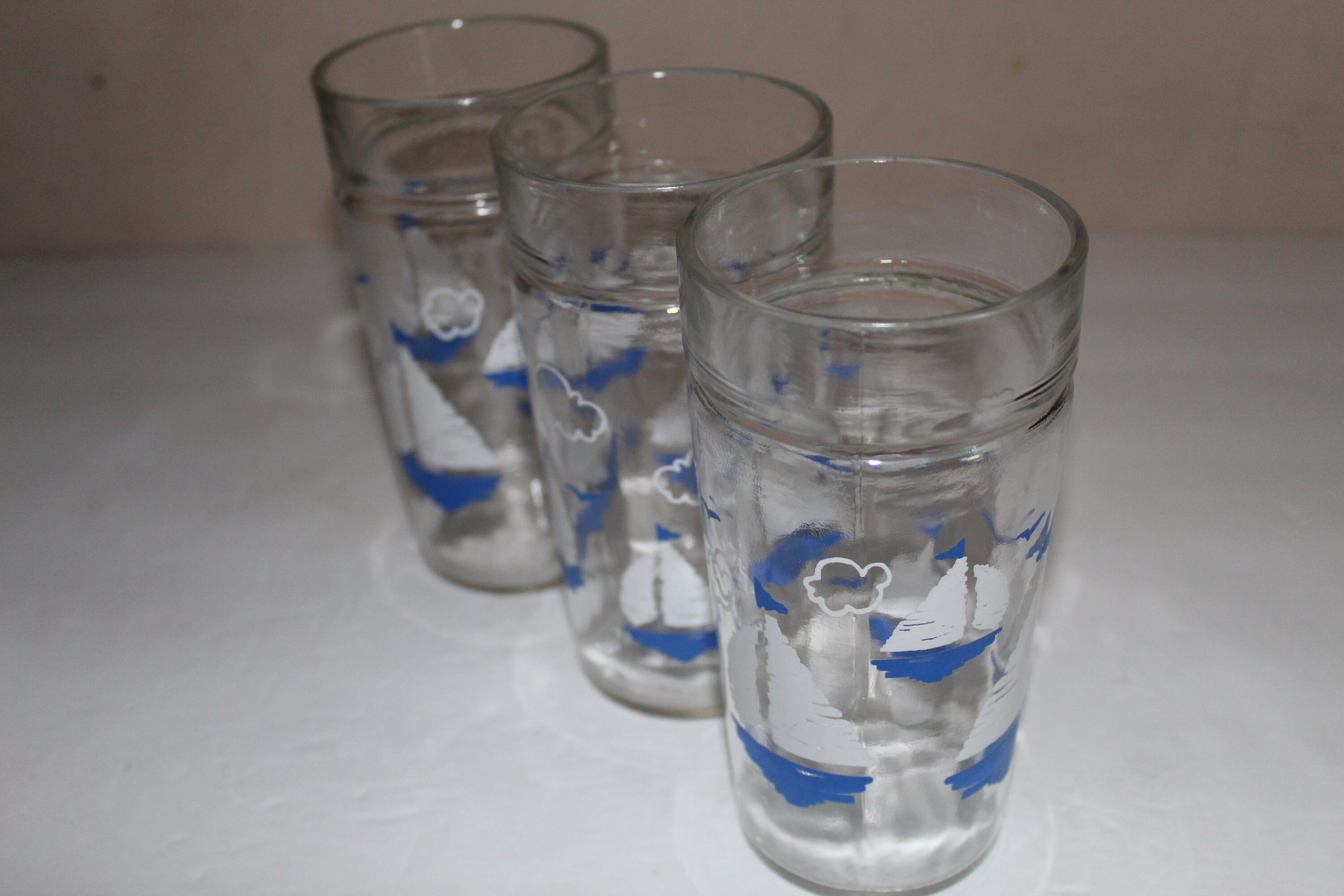 Vintage Retro Boho Mid Century MCM 1960s Barware Bar Ware Sailboat and  Seagulls Etched Drinking Glasses Made in Romania 10 Available 