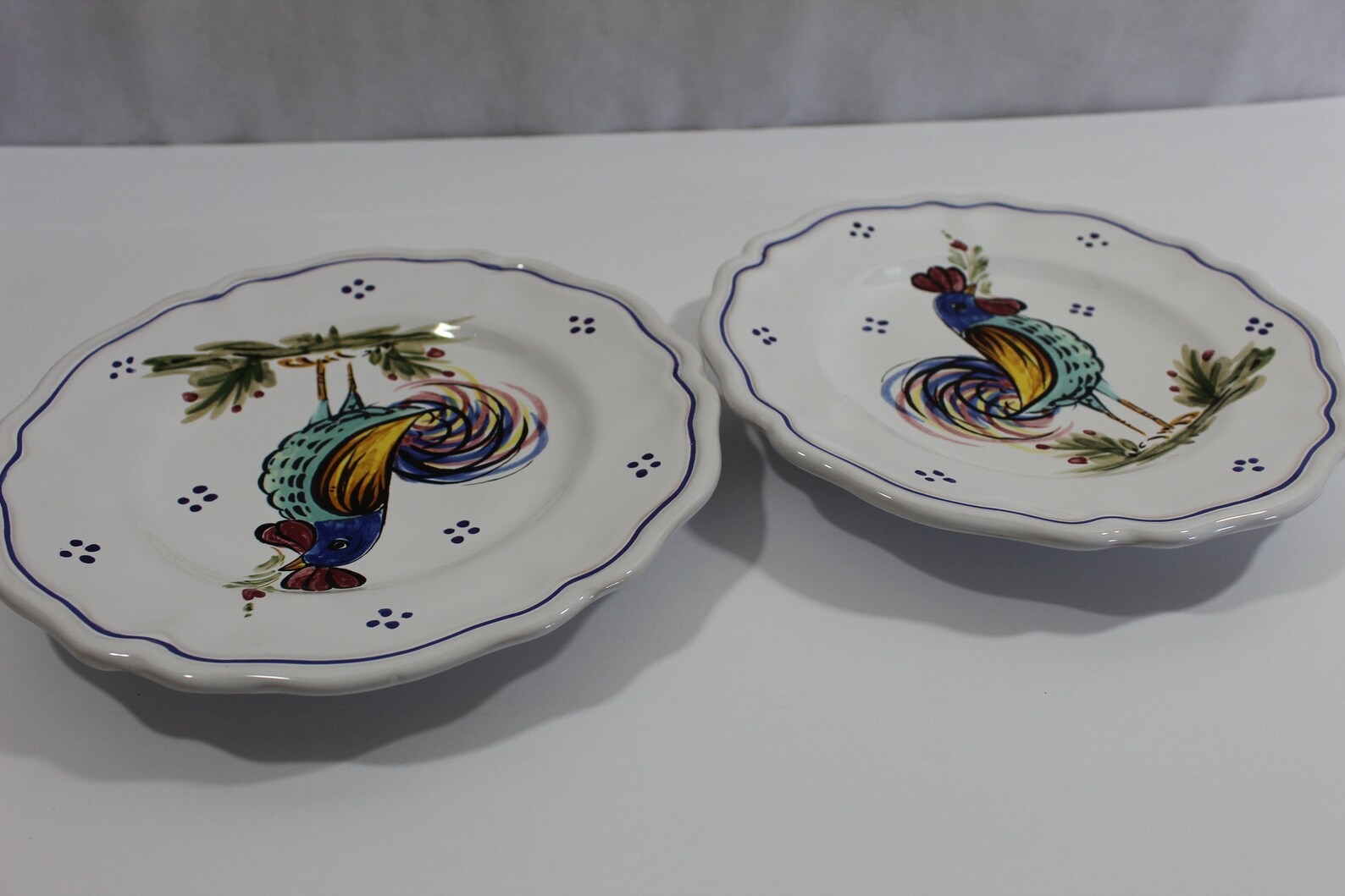 2 Deruta Ceramiche Rooster Salad Dessert Plates, Made in Italy
