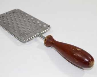 Vintage Ekco Grater Made in USA, Brown Wooden Handle, Stainless Steel Grater,