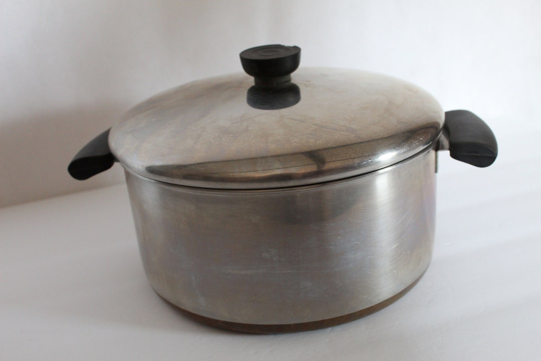 Vintage Paul Revere Ware Copper Bottom Dutch Oven Pan, 4 1/2 Quart Cooking Pan, Old Logo Pre1968