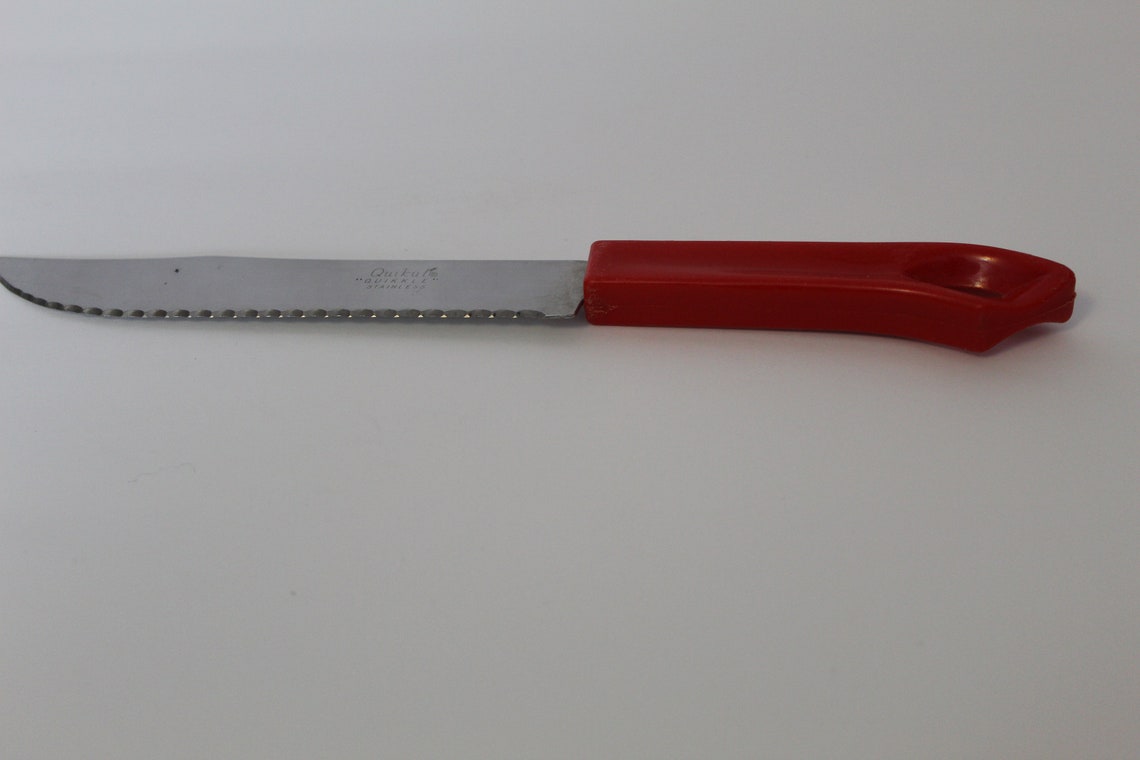 Vintage Red Quikut Quikkle Stainless Serrated Butcher Knife Etsy