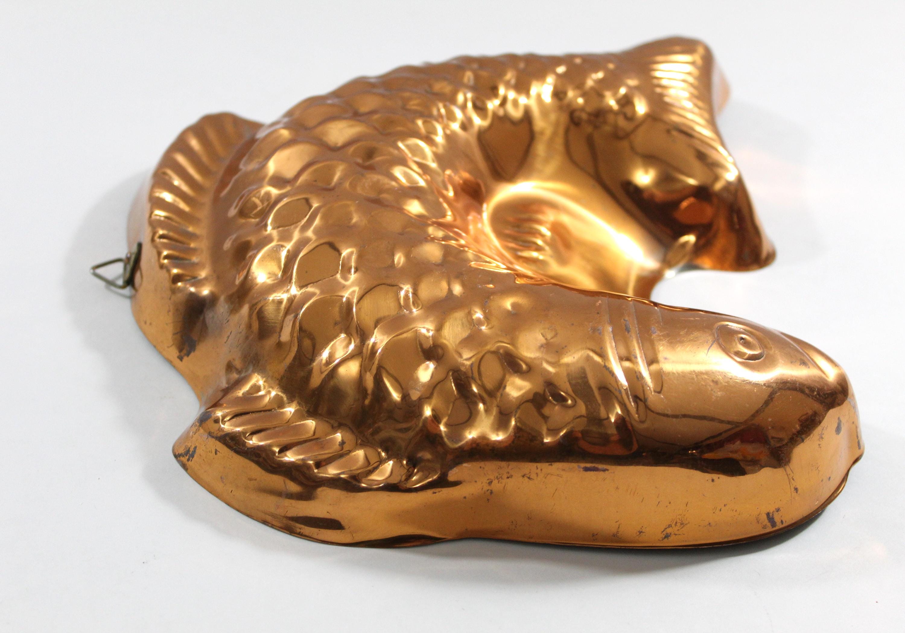 Vintage Coppery Aluminum Curved Fish Mold, Kitchen Decor