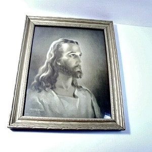 1946 Jesus Lithograph by Kriebel and Bates, Gilt Framed 9.5" X 11.25"
