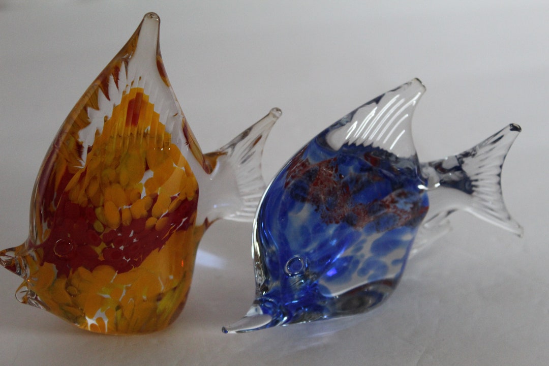 Vintage Art Glass Angel Fish Pair Murano Style Blue and Etsy