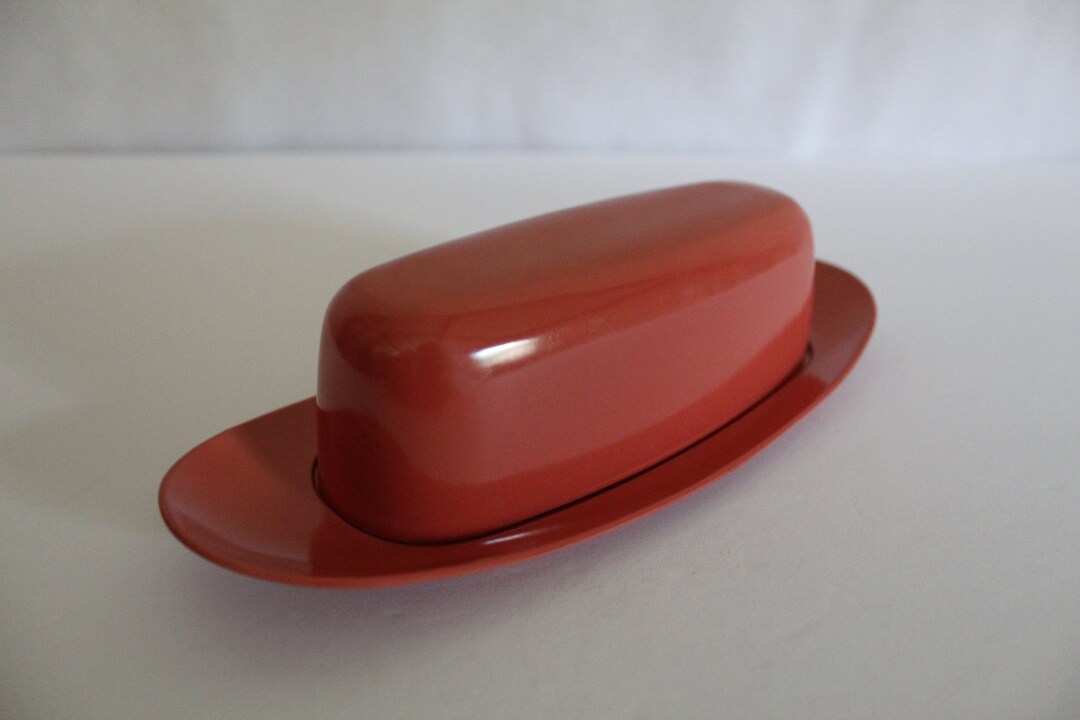 Melmac Durawear Covered Butter Dish, Pastel Pink Salmon Colored