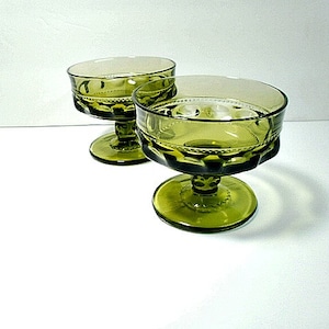 Chunky Green Glass Sherbet, Indiana Glass Kings Crown Green Glass- Champagne Tall Sherbet 4 oz