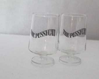 Vintage Pair of Cocktail Glasses, The Pussycat Early Times Kentucky Bourbon
