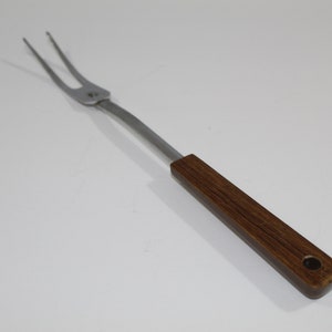 Vintage Faux Wood Grain Plastic Handled 2-Pronged Meat Fork, Kitchen Utensil, Cooking Ware, Serving Ware, Table Ware
