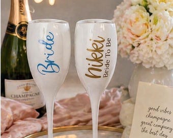 Personalised White Plastic Champagne & Prosecco Flutes, Bridesmaid Proposals, Hen Party, Birthday Gifts, Wedding Items