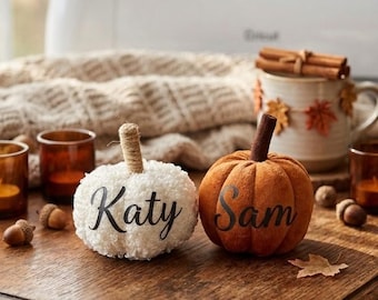 Personalised Halloween Pumpkin, Autumn Decor, Plush Pumpkin Patch