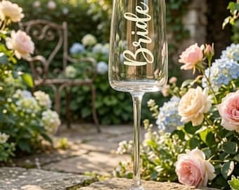 Personalised Bride Champagne Flute | Modern Square Glass Wedding Toasting Glass