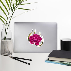 Cyber Blossom Sticker – Pink Cyber Flower with Blue Gemstones, Futuristic Floral Art