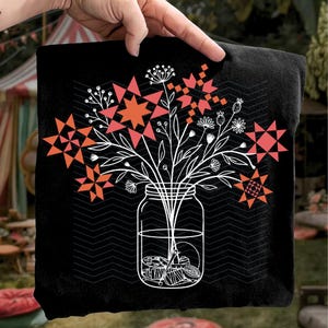 Funny Patchwork Posy Jar Quilt Block Floral Design Lovers PNG: floral jar quilt svg and png bundle design (Digital Download)