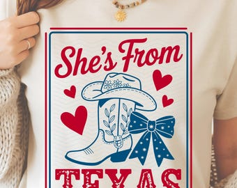 Sie ist aus Texas PNG SVG: Western Coquette Retro Cowgirl Floral Texas Unabhängigkeitstag png Lone Star Pride (Digitaler Download)
