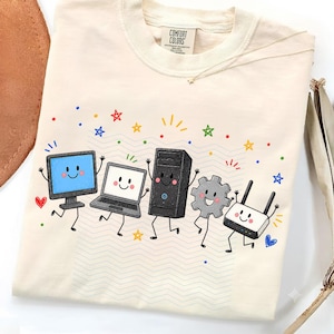 IT Doodle Png: Computer Tech Shirt Design IT Support Graphic Tech Support Computer Technician Cute Computer Geek Doodle Characters PNG