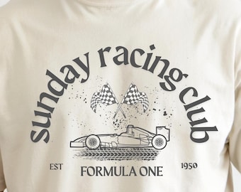 Comfort Colors Sunday Racing Club Tee: Vintage Formula One Motorsport Fan Gift